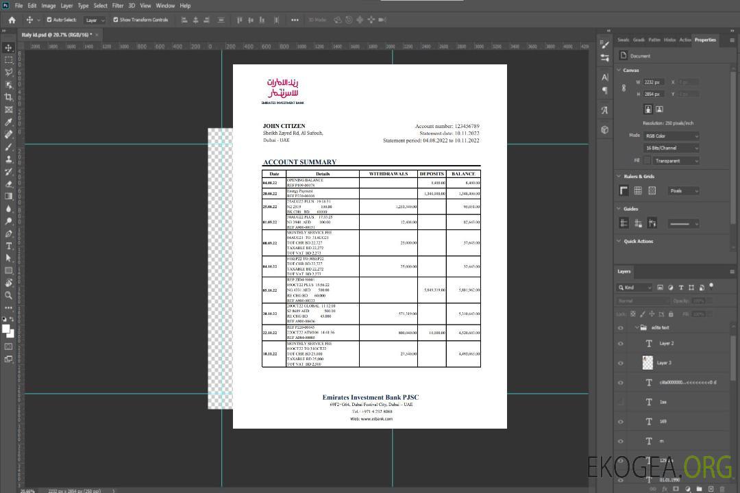 Déclaration de la Banque d'investissement des Émirats arabes unis xls template